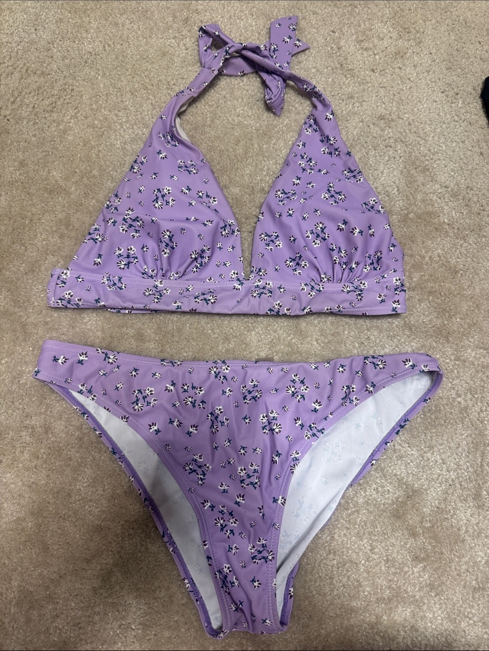 Purple Floral Halter Bikini Set with skirt
